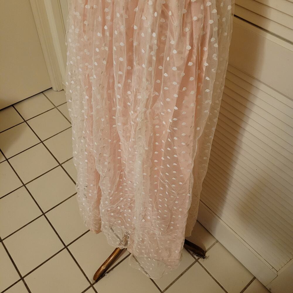 80s 90s Cottagecore Glenrob Off Shoulder Polka Dot Lace Dress Size 9 10 Pleated - Picture 6 of 13